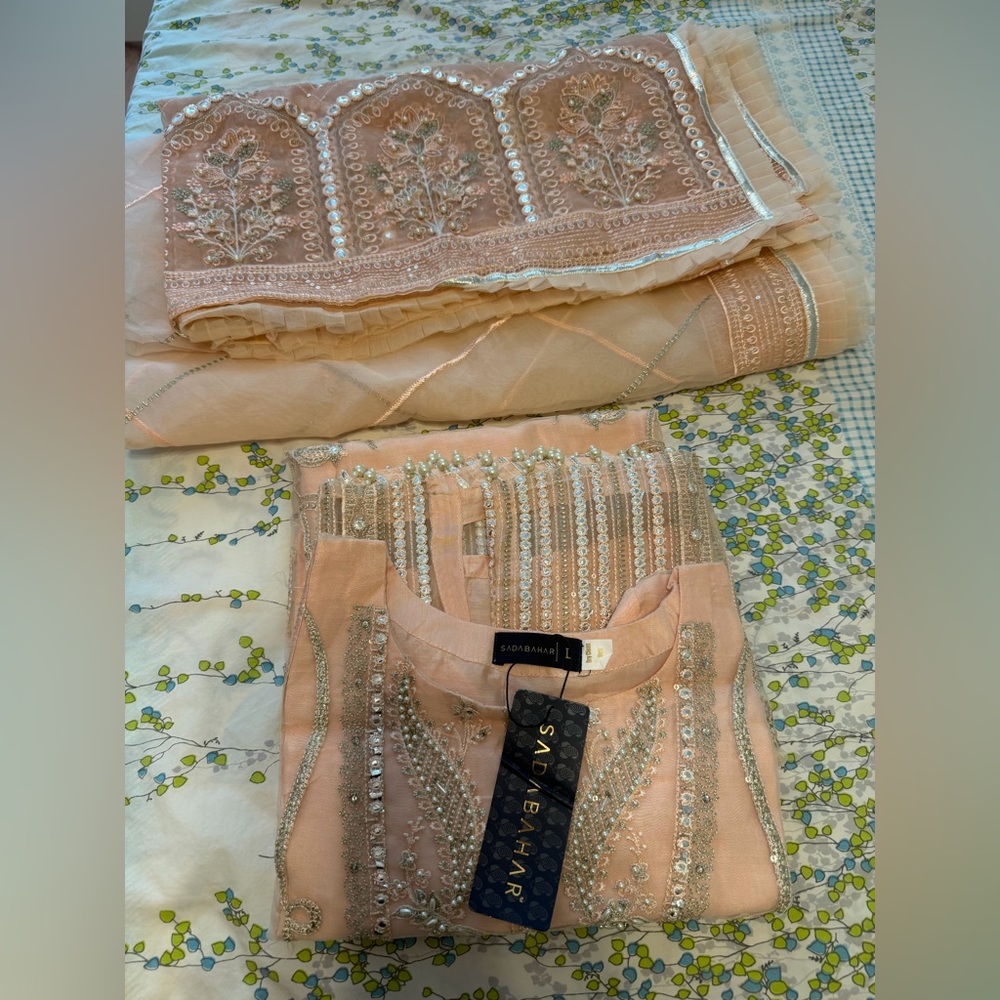 Women light pink peach salwar kameej dress 2 PCs suit EID COLLECTION